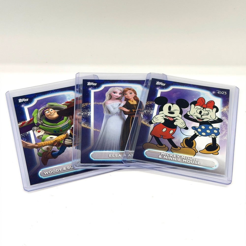 Disney Topps D23 Exclusive Card Set Mickey Minnie Elsa Anna Woody Buzz 3pc